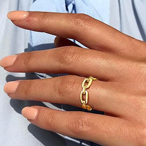 VNOX 18K Gold Plated/Silver Stainless Steel Cuff Link Ring for Women - color: Gold Plated-Link