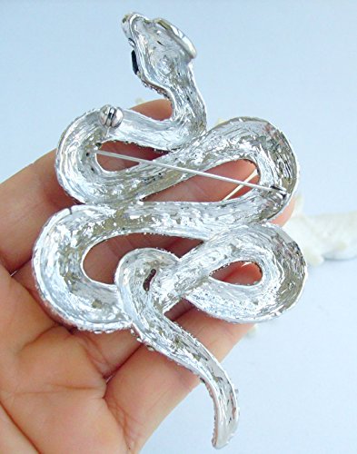 Classic 3.94" Unique Animal Snake Brooch Pin Pendant Austrian Crystal BZ5847 - color: Silver-Tone Clear