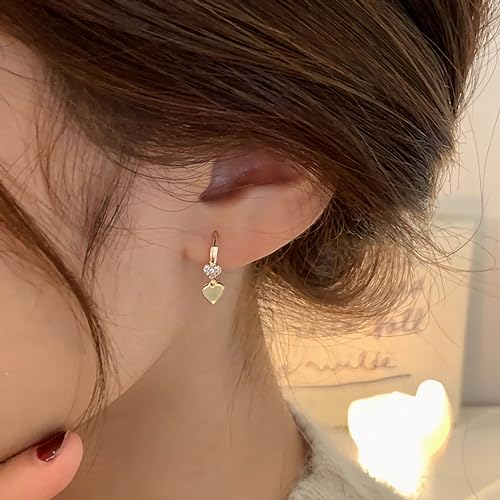 LOVECOM 925 Sterling Silver Heart Dangle Earrings for Women 14K Gold Plated Dainty CZ Love Hearts Charm Huggie Hoop Earrings to Daughter Birthday Wedding Graduation Gifts Jewelry Gifts - color: Glod