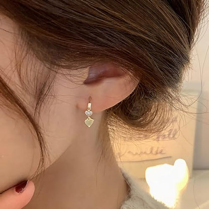 LOVECOM 925 Sterling Silver Heart Dangle Earrings for Women 14K Gold Plated Dainty CZ Love Hearts Charm Huggie Hoop Earrings to Daughter Birthday Wedding Graduation Gifts Jewelry Gifts - color: Glod