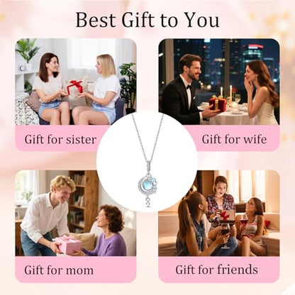 925 Sterling Silver Dainty Necklaces for Women Pendant Jewelry Gift for Her | Hypoallergenic Ocean Animal Love Cherry Blossom Jewelry, Ideal Valentine Birthday Christmas Graduation Gift for Wife Mom - color: Moonstone Starry Wish