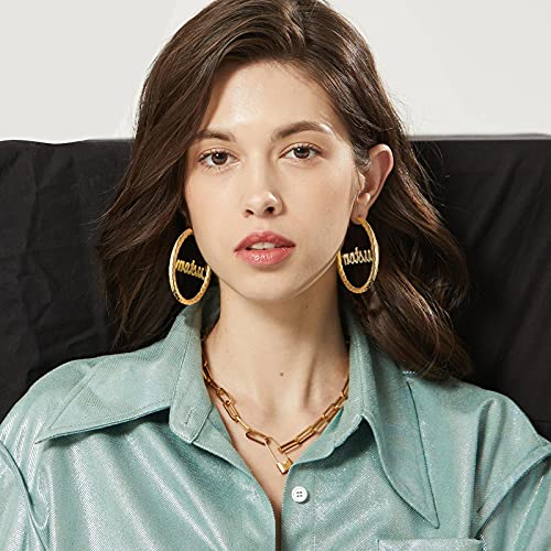 FindChic Chunky Hoop Earrings for Women, Silver/Black/14K Gold Plated Crossover Patterned Hollow Tube Rounded Loop Earrings, 30mm/40mm/60mm/80mm Hoops with Custom Name Options and Gift Box - color: f.Gold (Custom Name), size: 60MM