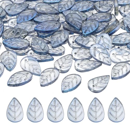 PATIKIL Leaf Beads, 50Pcs Crystal Translucent Czech Glass Beads for DIY Jewelry Making Bracelets Necklace, Plated Dark Blue - color: Plated Dark Blue