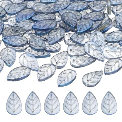 PATIKIL Leaf Beads, 50Pcs Crystal Translucent Czech Glass Beads for DIY Jewelry Making Bracelets Necklace, Plated Dark Blue - color: Plated Dark Blue