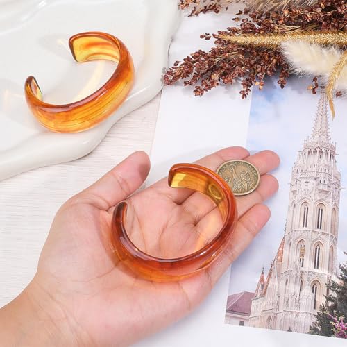 2Pcs Acrylic Cuff Bracelet Opaque Chunky Cuff Bangle Bracelets for Women Irregular Large Bracelets Fashion Open Geometric Wide Bracelet for Lady Holiday Charm Jewelry Gift - color: Saddle Brown