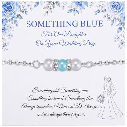 Ralukiia Something Blue Anklet for Bride, Walk Down the Aisle Anklet, Wedding Day Foot Jewelry, Something Blue Wedding Gifts for Bride, Bridal Ankle Bracelet, Bridal Shower Gift - color: Our Daughter Silver