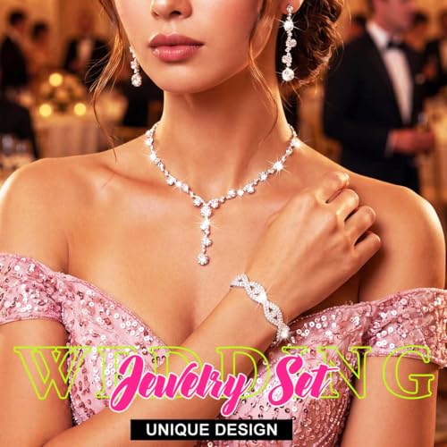 Sixexey Rhinestone Jewelry Set Bridal Necklaces Clip On Earrings Set Wedding Prom Jewelry Accessories for Women - color: Silver