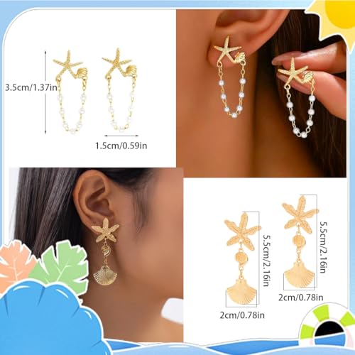 Seashell Starfish Jewelry Set for Women Ocean Vacation Accessories Layered Charm Necklace Bracelets Earrings Rings Anklet Summer Beach Jewelry Gifts - style: Style : Gold Ocean A