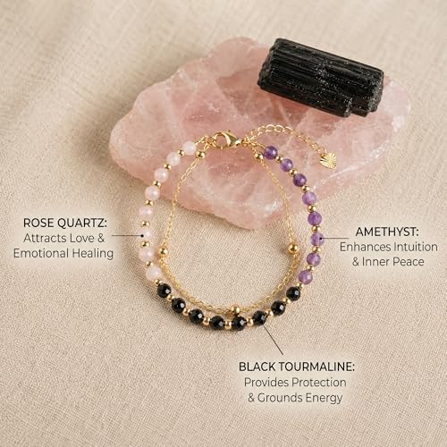 Farfume Crystal Beaded Bracelets for Women 4mm Natural Stone Jewelry Gifts | Natural Beads Gemstone,Handmade,Helper Tool,Yoga Protection,Hypoallergenic,Durability Wear - color: Anxiety Relief-Calm & Emotional Healing