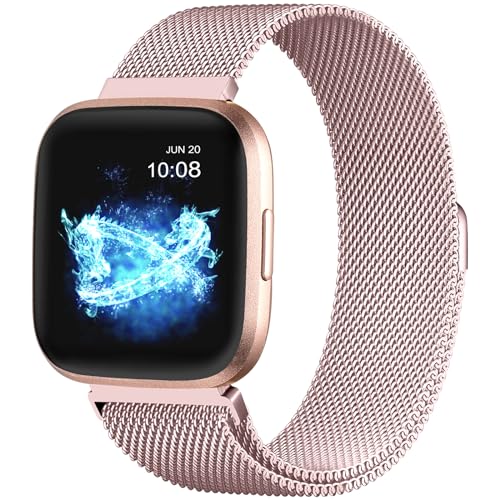 Compatible with Fitbit Versa and Versa 2 Bands for Women Men, Rose Gold Stainless Steel Metal Mesh Magnetic Band Bracelet Strap Replacement for Fitbit Versa/Versa Lite SE, Small - color: Rose Gold, size: S: 5.5" - 7.5"
