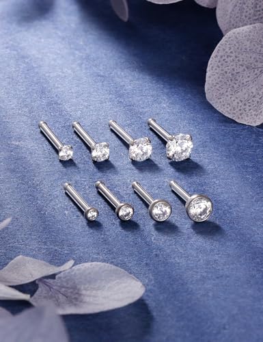 18G 20G 22G Titanium Stainless Surgical Steel Nose Rings Studs for Women L Shaped Nose Studs Screw Nose Ring Piercing Jewelry for Women Men Diamond CZ 1.5mm 2mm 2.5mm 3mm Silver Black Gold - style: 18g/Clear CZ/Straight/Titanium