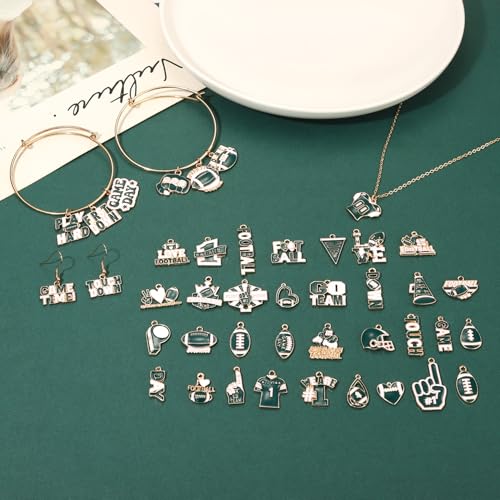 40PCS Game Day Charms for Bracelet Making Enamel Football Charms for Bracelet Necklace Earrings Jewelry Making DIY Football Mom Accessories Gifts - color: Green White