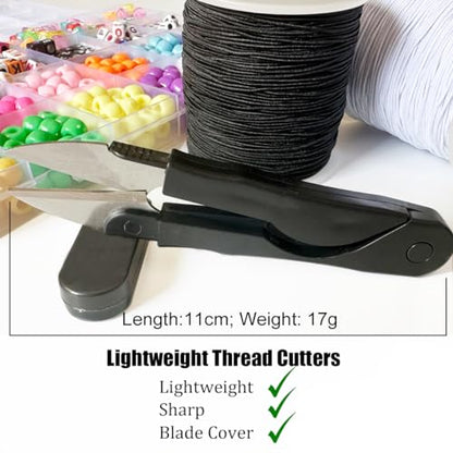 0.8mm Elastic Bracelet String, QBJAYTY Strong Elastic Cord for Bracelets, Stretchy Stretch String for Clay Pony Letter Beads, Friendship Bracelet String Elastic Black White-4 Rolls