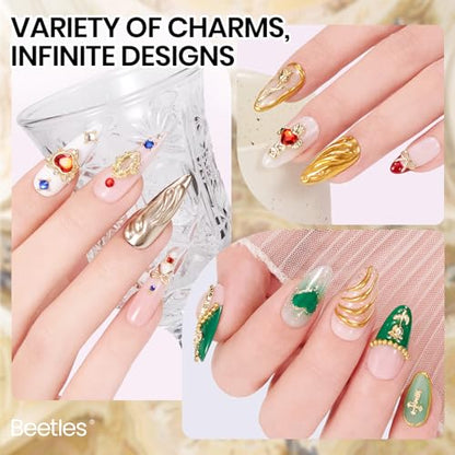 Beetles Gold Nail Charms Set 54PCS Metallic Nail Art Tools | Bows Cross Butterfly Heart Pearl and Flowers 3D Nails Charms and Gems for Nails Art Design Gold Metal Manicure Accessories - color: 3D Nail Charms-Metal