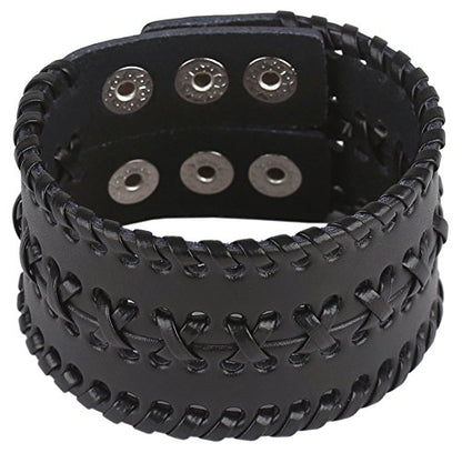 Leather Bracelet for Men Braided Stainless Steel Mens Bracelets - color: Black 3
