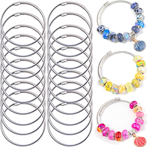 ZYEHXED 20 Pieces Snake Charm Bracelet Stainless Steel 3mm Expandable Charm Bangle Bracelets Silver Adjustable Friendship Snake Bracelet DIY Charm Bracelet for Women Jewelry Christmas Birthday Gifts - color: 20PCS Charm Bracelets