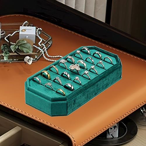 Velvet Ring Organizer Display Tray Jewelry Box Earring Holder Case | for Wedding Birthday Christmas Day (Green) - color: Green