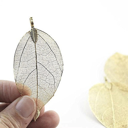 Filigree Long Leaf Pendant Dangle Necklace and Earring Jewelry Set | Beautiful Fashion Delicate Long Leaf Necklace Earrings For Women Trendy Boho - color: E-14K Gold Necklace