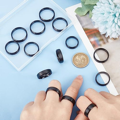 UNICRAFTALE 14Pcs Stainless Steel Plain Matte Band Ring 7 Sizes Laser Inscription Blank Finger Ring Metal Hypoallergenic Wedding Classical Ring for Jewerly Making - color: Black