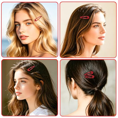 48 Pcs Cute Metal Snap Hair Clips, Non-Slip Barrettes for Women and Girls, Hair Accessories for Parties, School & Daily Use (red) - color: red