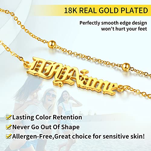 ChainsHouse Double Layer Anklet Bracelet for Women,Adjustable Chain Anklets Stackable Dainty Anklets,Stainless Steel/Gold Plated/Black Ankle Jewelry Gifts - color: B-Gold Plated-Bead Chain