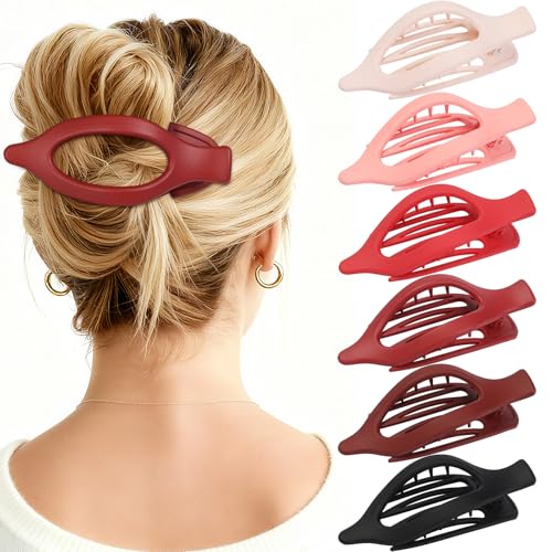 Flat Hair Clips for Women - 6 PCS French Flat Claw Clips Medium Hair Clips for Girls Large Hair Claw Clips for Thick or Thin Hair Strong Hold No Slip Hair Accessories for women (Red) - color: Red