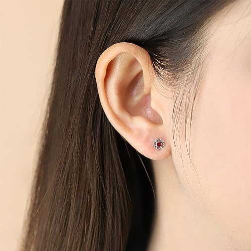 Boma Jewelry Sterling Silver Flower Shaped Dot Stud Earring - color: Synthetic Red Coral