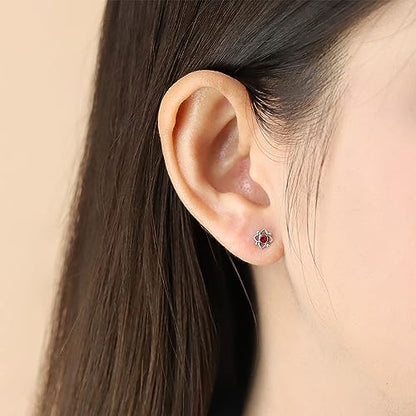 Boma Jewelry Sterling Silver Flower Shaped Dot Stud Earring - color: Synthetic Red Coral