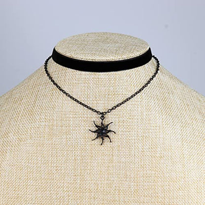 Gothic Layered Necklace, Black Velvet Choker with Dark Pendant | Soft Velvet Choker, Black Pendant, Layered Chain, Dark Academia Aesthetic, Alt Fashin Jewelry, Goth Gift for Women - style: Black Sun