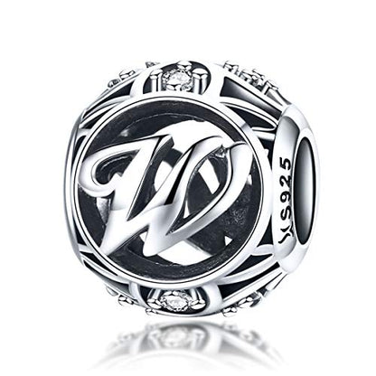 Letter Charms 925 Sterling Silver Initial A-Z Bead Charms | For Bracelets Necklaces, Hypoallergenic,Cubic Zirconia Alphabet Beads, Personalized Gifts for Women - color: W