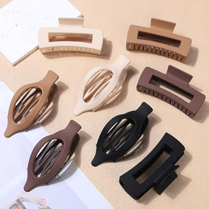 CHANDAT Hair Clips for Women, Flat Hair Clips, 8 pcs, 2style - Brown | 4.3 Inch Large Square Hair Claw Clips & Flat Hair Clips, Thick & Thin Hair, Hair Accessories for Women, Strong Hold Non-Slip - color: Brown