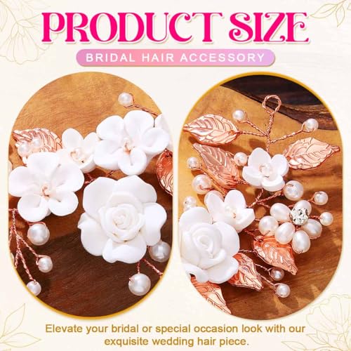 Flower Bride Wedding Hair Vine Pearl Bridal Hair Piece Leaf Hair Accessories Rhinestone Headband for Women (Rose Gold) - color: Rose Gold