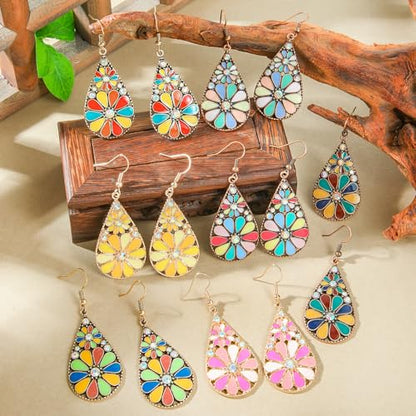Colorful Green Teardrop Earrings for Women - Bohemian Style Enamel Dangle Earrings Lightweight Fashion Jewelry for Daily/Wedding/Party - color: Blue
