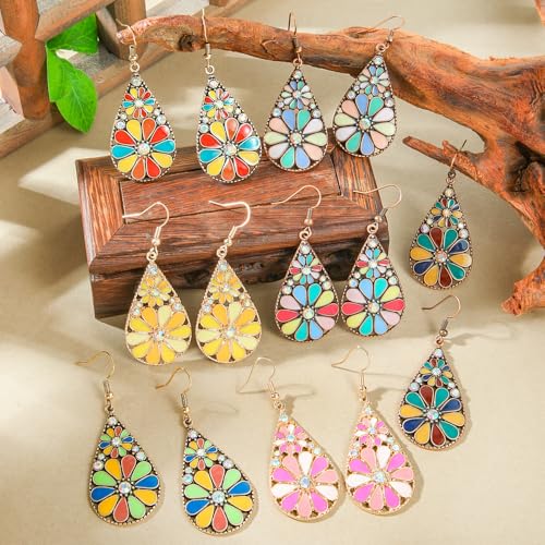Colorful Green Teardrop Earrings for Women - Bohemian Style Enamel Dangle Earrings Lightweight Fashion Jewelry for Daily/Wedding/Party - color: Pink