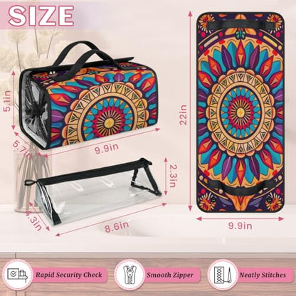 Boho Mandala Flowers Bohemian Hanging Roll Up Cosmetic Bag with 4 Removable Storage Bags Waterproof Foldable Toiletry Kit for Women - color: Multicolor 20