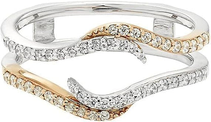 14K Two Tone Gold Plated Lab Created White Diamond Solitaire Wedding Ring Guard Wrap Enhancer, 0.33ct - color: white
