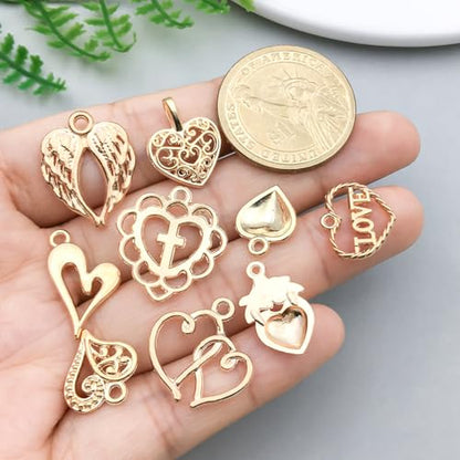WOCRAFT 60pcs KC Gold Heart Valentine's Day Wedding Charms Bracelet Charms for Jewelry Making Sets DIY Necklace Bracelet Keychain Crafting Charms Kit Craft Supplies (SN920) - color: KC Gold, size: Heart Charms