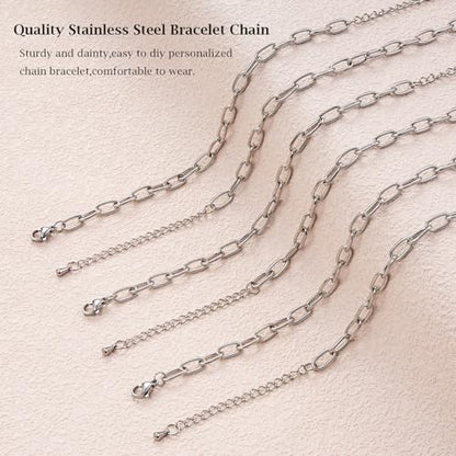 KYUNHOO 10pcs Charm Bracelet Chain Bulk Silver Paper Clip Jewelry Links | Stainless Steel Chains for Jewelry Making Paperclip Chain Bracelet for Men Women DIY Crafts Jewelry Findings - color: round paperclip silver
