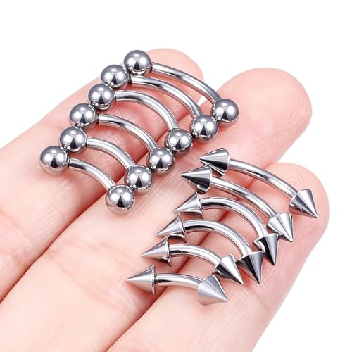 Eyebrow Piercing Jewelry Internally Threaded Surgical Steel Curved Barbell Tiny Eyebrow Ring Vertical Labret Lip Jewelry Ear Rook Navel Small Belly Button Ring for Women Men 18g 16g 14g - color: silvertone,14g