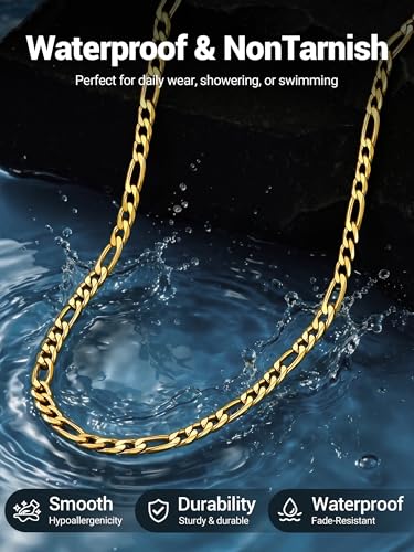 PROSTEEL Stainless Steel Figaro Link Chain Necklace for Men Women | 18K Gold Plated/Black/Silver,4/6/9/13mm Width,Sweat-proof and Fade-resistant Diamond Cut Chain with Sturdy Clasp,18"-30" - color: Gold, size: 18 inches(women's average length), style: 4mm