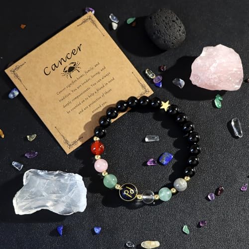 Zodiac Bracelets for Women 12 Constellations Healing Crystal Stone Beads Bracelet Birthday Zodiac Gifts Horoscope Spiritual Bracelet - color: Cancer