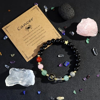 Zodiac Bracelets for Women 12 Constellations Healing Crystal Stone Beads Bracelet Birthday Zodiac Gifts Horoscope Spiritual Bracelet - color: Cancer