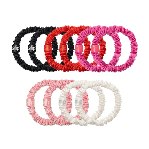 slip Skinny Scrunchies in Holiday Cracker Packaging: Anti-Crease, Anti-Breakage Slipsilk™ Design Protects Delicate Hair | Includes 10 Pure Silk Scrunchies, Jean - color: Jean