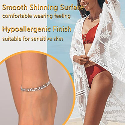 PROSILVER 925 Sterling Silver Ankle Bracelets For Women, Stylish Chain Anklets, Summer Beach Jewelry, 8.6-10.6 Inch Adjustable, Come with Box - style: 03 Figaro Anklet-5mm