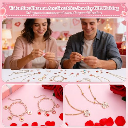 Modacraft 120 Pcs / 60 Pairs Valentine's Day Charms - Gold Enamel Valentine Charms for Jewelry Making, Multiple Romantic Styles Pendant for Making Necklaces, Earrings, Valentine's Day Gifts - style: Valentine-120 Pcs 60Pair
