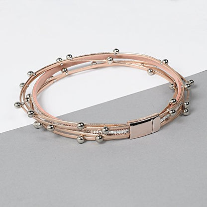 Artilady Leather Wrap Bracelet for Women, Pearl Beaded Bangle Stack Jewelry | Easy on-off, Elegant Handmade Multi-Layered, Daily Casual Date Beach Vacation, Gift for Ladies, Mother, Sister & Friend - style: Rose Gold