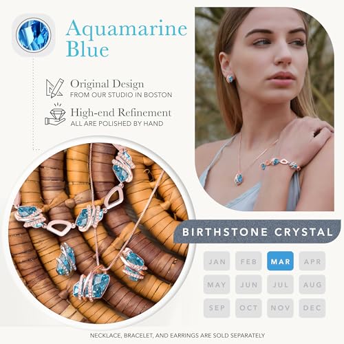 Gifts for Women, Wish Stone Stud Earrings with Birthstone Crystals, 18K Rose Gold Plated or Silver-tone - color: 103-March December-Aquamarine Blue-Rose Gold Plated