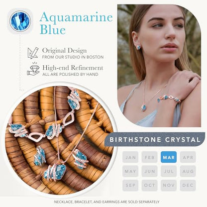 Gifts for Women, Wish Stone Stud Earrings with Birthstone Crystals, 18K Rose Gold Plated or Silver-tone - color: 103-March December-Aquamarine Blue-Rose Gold Plated