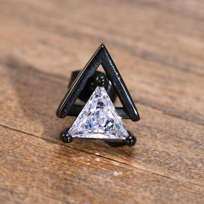 Unisex Geometric Triangle Stud Earrings, Stainless Steel Minimalist Cubic Zirconia Pierced Post Earrings for Men Women - style: Double Layer-Black