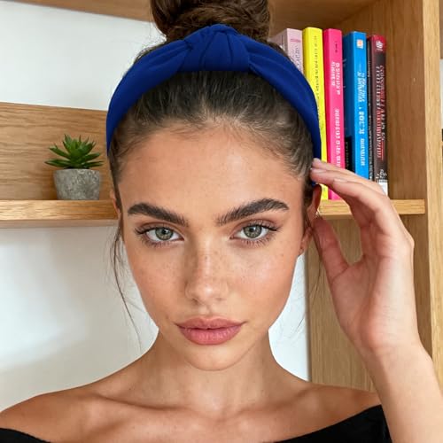YISSION Royal Blue Knotted Headband Wide Headbands for Women Non Slip Head Band Fashion Top Knot Hairband Hair Accessories for Women Girls - color: Royal Blue